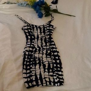 Black/white spaghetti strap cocktail mini dress